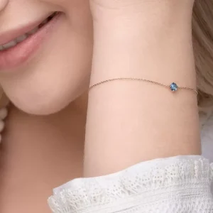 Armkette Cabochon, Blue Topaz, 14 Karat Rosegold-LEAF Online