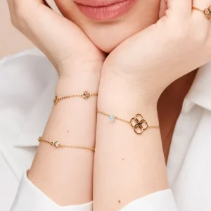 Armkette Clover Charm, Aqua Chalzedon, 18 K Rosegold vergoldet-LEAF Clearance