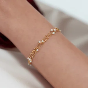 Armkette Flying Pearls, 3-reihig, 18 K Rosegold vergoldet-LEAF Discount