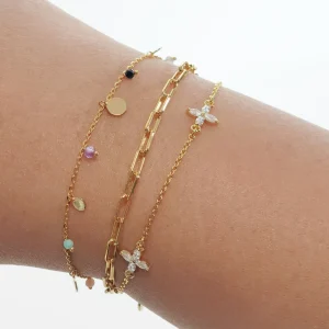 Armkette Flower Charms, 18 K Rosegold vergoldet-LEAF Best