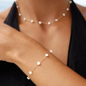Armkette Perle, 18 K Gelbgold vergoldet-LEAF Sale
