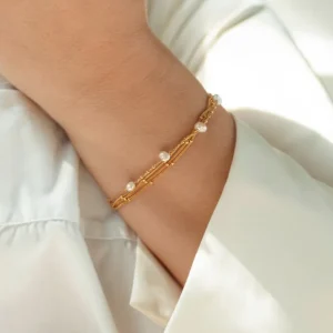 Armkette Perle, 18 K Rosegold vergoldet-LEAF New