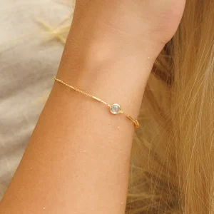 Armkette Solitär, Blauer Topaz, 18 K Rosegold vergoldet-LEAF New