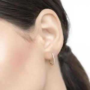 Creole Circle S mit Diamanten, 15mm, 18 Karat Gelbgold-LEAF Fashion