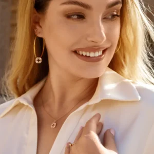 Creolen Zirkonia Flower, 18 K Rosegold vergoldet-LEAF Fashion