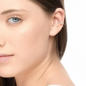 Earcuff Cross CZ, 18 K Rosegold vergoldet-LEAF Clearance