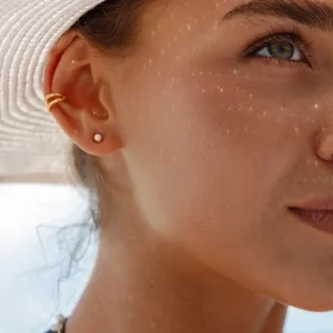 Earcuff Double Line, 10 mm, 18 K Gelbgold vergoldet-LEAF Discount