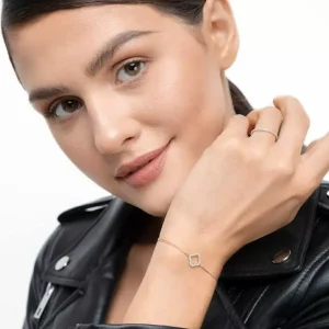Freundschaftsarmband Kleeblatt mit Diamanten, 18 Karat Weißgold-LEAF Best
