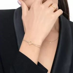 Freundschaftsarmband Kleeblatt mit Diamanten, 18 Karat Gelbgold-LEAF Discount
