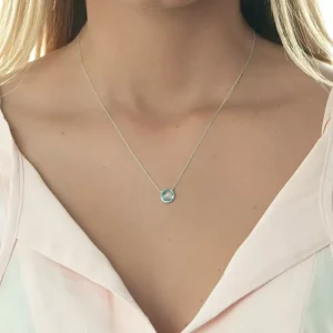 Halskette Blauer Topas, 14 Karat Weißgold-LEAF New