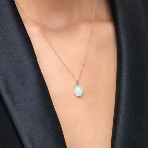 Halskette Cabochon II, 14 Karat Rosegold, Sea Blue Chalzedon-LEAF Discount