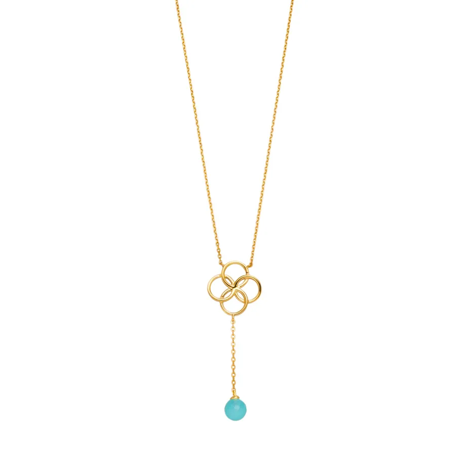 halskette_clover_charm_aq_0-1.webp Halskette Clover Charm, Aqua Chalzedon, 18 Karat Gelbgold vergoldet-LEAF Discount