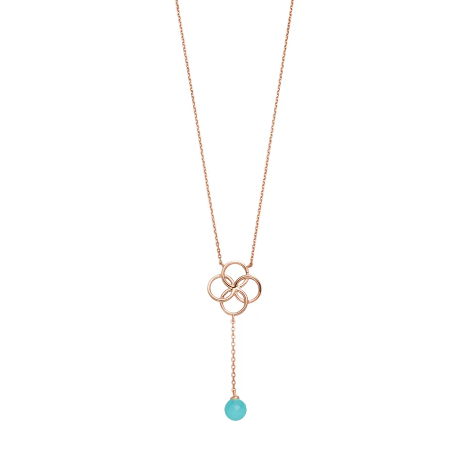 halskette_clover_charm_aq_0-2.webp Halskette Clover Charm, Aqua Chalzedon, 18 Karat Rosegold vergoldet-LEAF New