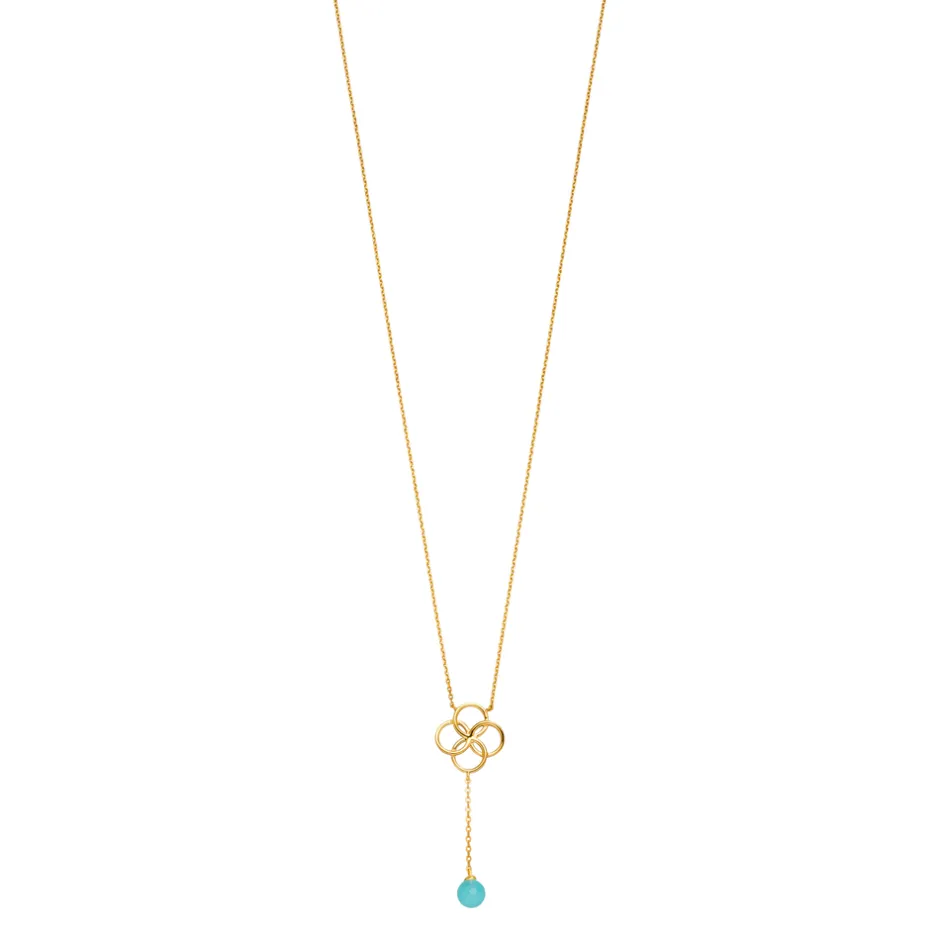 halskette_clover_charm_aq_1-1.webp Halskette Clover Charm, Aqua Chalzedon, 18 Karat Gelbgold vergoldet-LEAF Discount