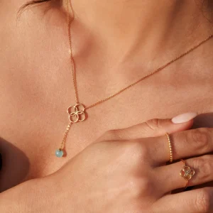 Halskette Clover Charm, Aqua Chalzedon, 18 Karat Gelbgold vergoldet-LEAF Discount