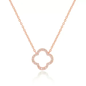 Halskette Clover mit Diamanten, 18 Karat Rosegold-LEAF New