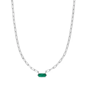 Halskette CUBE, Grüner Achat, 925 Sterlingsilber-LEAF Discount