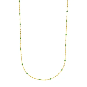 Halskette Flying Gems, Grüner Achat, 90cm, 18 Karat Gelbgold vergoldet-LEAF Discount