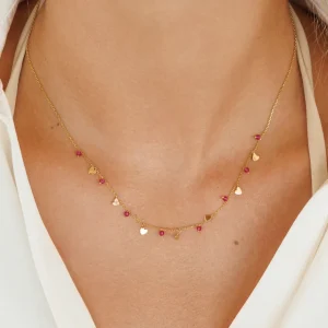 Halskette Hearts Rubin, 18 Karat Rosegold vergoldet-LEAF Sale