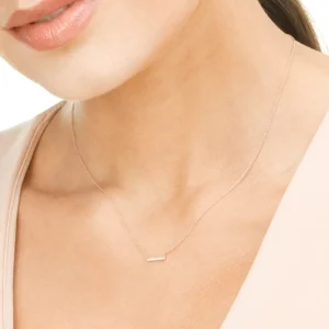 Halskette Horizontal Bar, Diamant, 14 Karat Rosegold-LEAF New