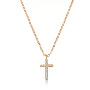 Halskette Kreuz mit Diamanten, 18 Karat Rosegold-LEAF Fashion