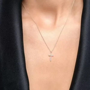 Halskette Kreuz mit Diamanten, 18 Karat Rosegold-LEAF Fashion