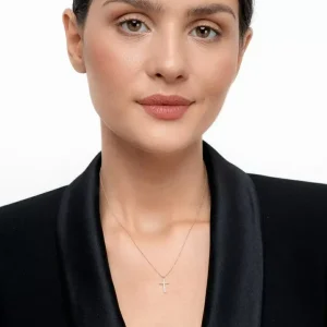 Halskette Kreuz mit Diamanten, 18 Karat Rosegold-LEAF Fashion
