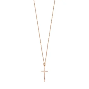 Halskette Kreuz mit Zirkonia, 18 Karat Rosegold vergoldet-LEAF Sale