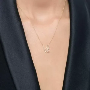 Halskette Love mit Diamanten, 18 Karat Gelbgold-LEAF Online