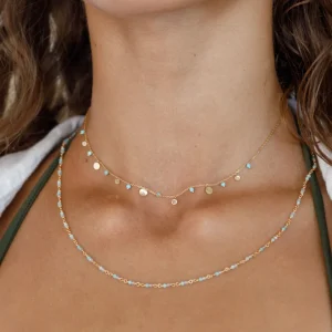 Halskette Platelet Türkis, 18 Karat Rosegold vergoldet-LEAF New