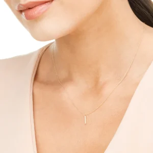 Halskette Small Bar, Diamant, 14 Karat Gelbgold-LEAF Fashion