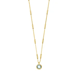 Halskette Solitär, Blauer Topaz, 18 Karat Gelbgold vergoldet-LEAF New