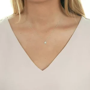 Halskette Stern mit Diamanten, 18 Karat Weißgold-LEAF New