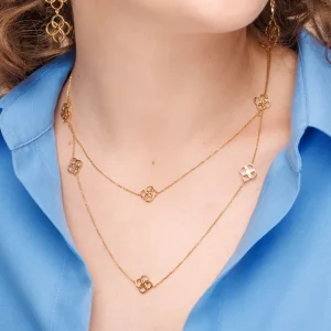 Lange Halskette Clover Charm, 18 Karat Gelbgold vergoldet-LEAF Sale