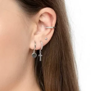 Mini-Klappcreolen mit Zirkonia, 925 Sterlingsilber-LEAF Hot