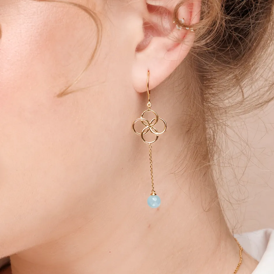 ohrhnger_clover_charm_aqu_2-2.webp Ohrhänger Clover Charm, Aqua Chalzedon, 18 K Rosegold vergoldet-LEAF Hot