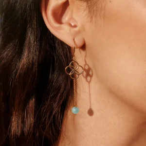 Ohrhänger Clover Charm, Aqua Chalzedon, 18 K Rosegold vergoldet-LEAF Hot