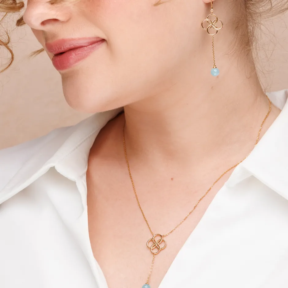 ohrhnger_clover_charm_aqu_6-2.webp Ohrhänger Clover Charm, Aqua Chalzedon, 18 K Rosegold vergoldet-LEAF Hot