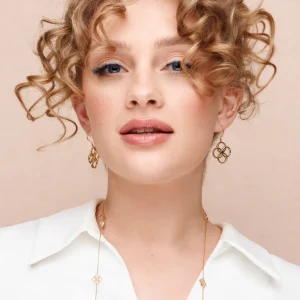 Ohrhänger Clover Charm Duo, 18 K Rosegold vergoldet-LEAF Discount