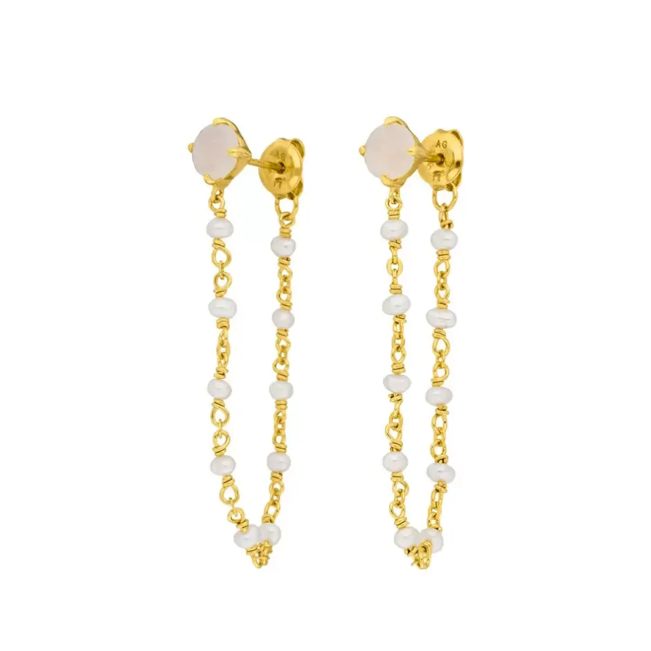 ohrhnger_flying_gem_perle_0.webp Ohrhänger Flying Gem, Perle/Rosenquarz, 18 K Gelbgold vergoldet-LEAF Hot