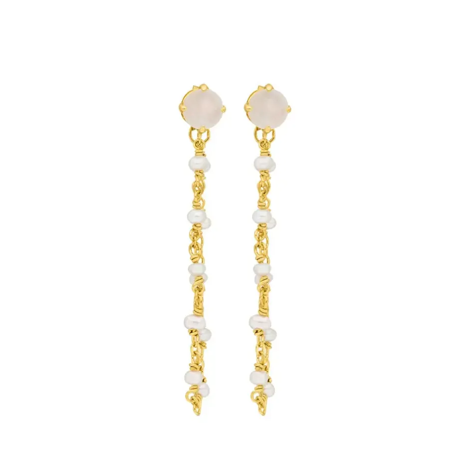 ohrhnger_flying_gem_perle_1.webp Ohrhänger Flying Gem, Perle/Rosenquarz, 18 K Gelbgold vergoldet-LEAF Hot