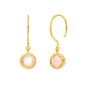 Ohrhänger Solitär, Rosenquarz, 18 K Gelbgold vergoldet-LEAF Fashion
