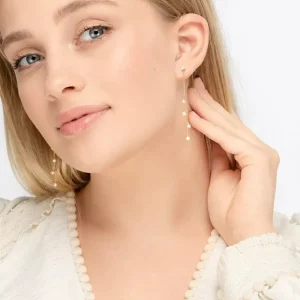 Ohrringe Perle Kette, 14 Karat Gelbgold-LEAF Fashion