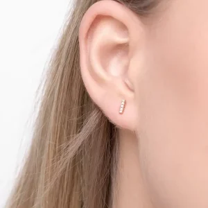Ohrstecker Bar mit Diamanten, 18 Karat Rosegold-LEAF Discount