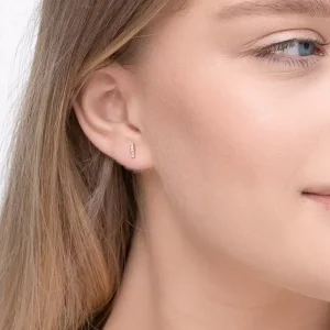 Ohrstecker Bar mit Diamanten, 18 Karat Rosegold-LEAF Discount