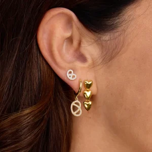 Ohrstecker Brezn mit Zirkonia, 18 K Gelbgold vergoldet-LEAF New