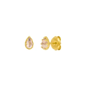 Ohrstecker Drop, Rosenquarz, 18 K Gelbgold vergoldet-LEAF Hot