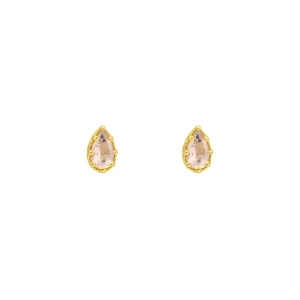 Ohrstecker Drop, Rosenquarz, 18 K Gelbgold vergoldet-LEAF Hot