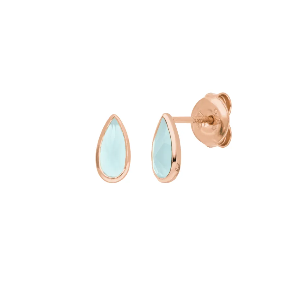 ohrstecker_gem_drop_aqua__0-1.webp Ohrstecker Gem Drop, Aqua Chalzedon, 18 K Rosegold vergoldet-LEAF New