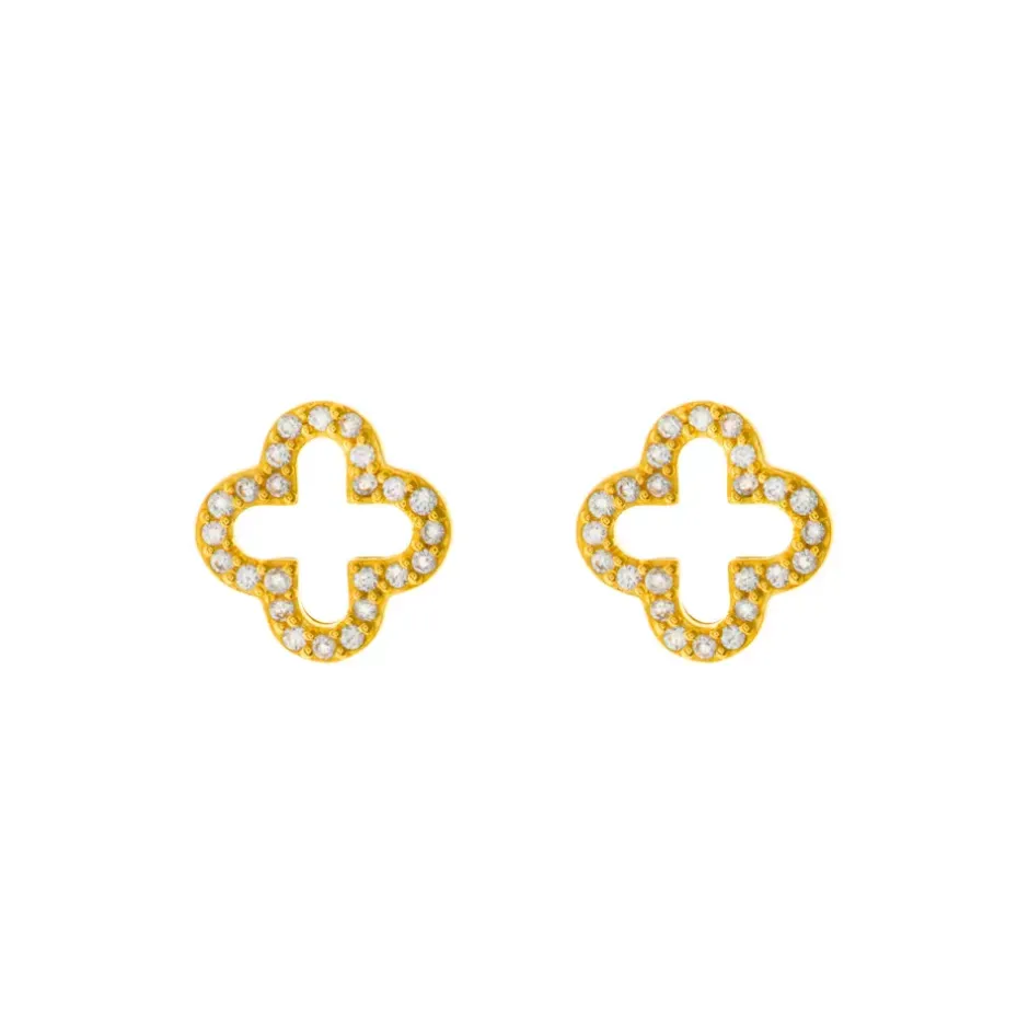 ohrstecker_kleeblatt_mit__0-1.webp Ohrstecker Kleeblatt mit Zirkonia, 18 K Gelbgold vergoldet-LEAF Outlet